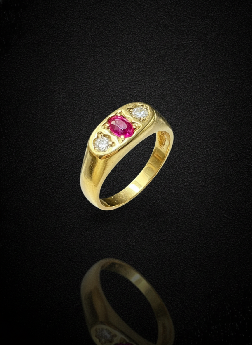 Bridge Ring with Ruby and Diamonds