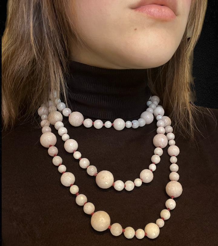 Collana a Perle Sfaccettate di Quarzo Rosa