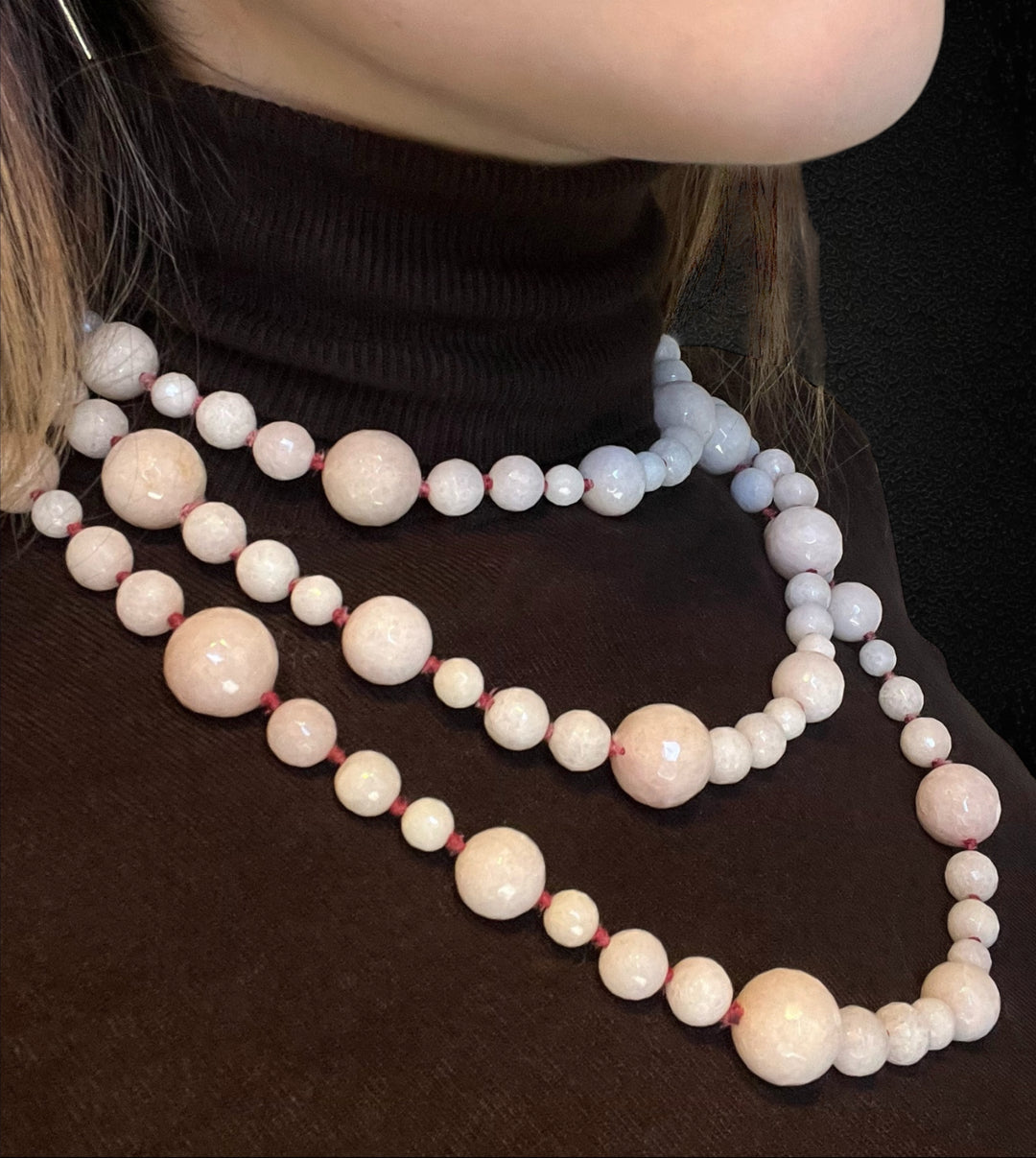 Collana a Perle Sfaccettate di Quarzo Rosa