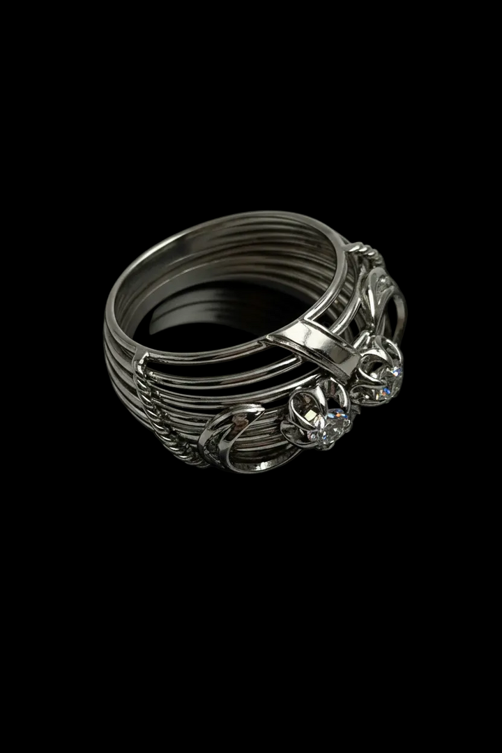 Anello Bombato "Mille Fili", con diamanti.
