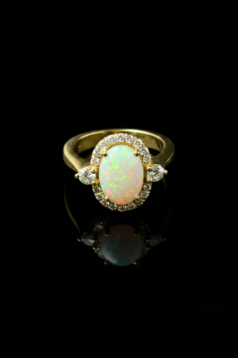 Anello con Opale Arlecchino e Diamanti
