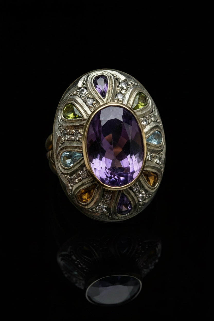 Anello Artistico con Pietre Multicolori
