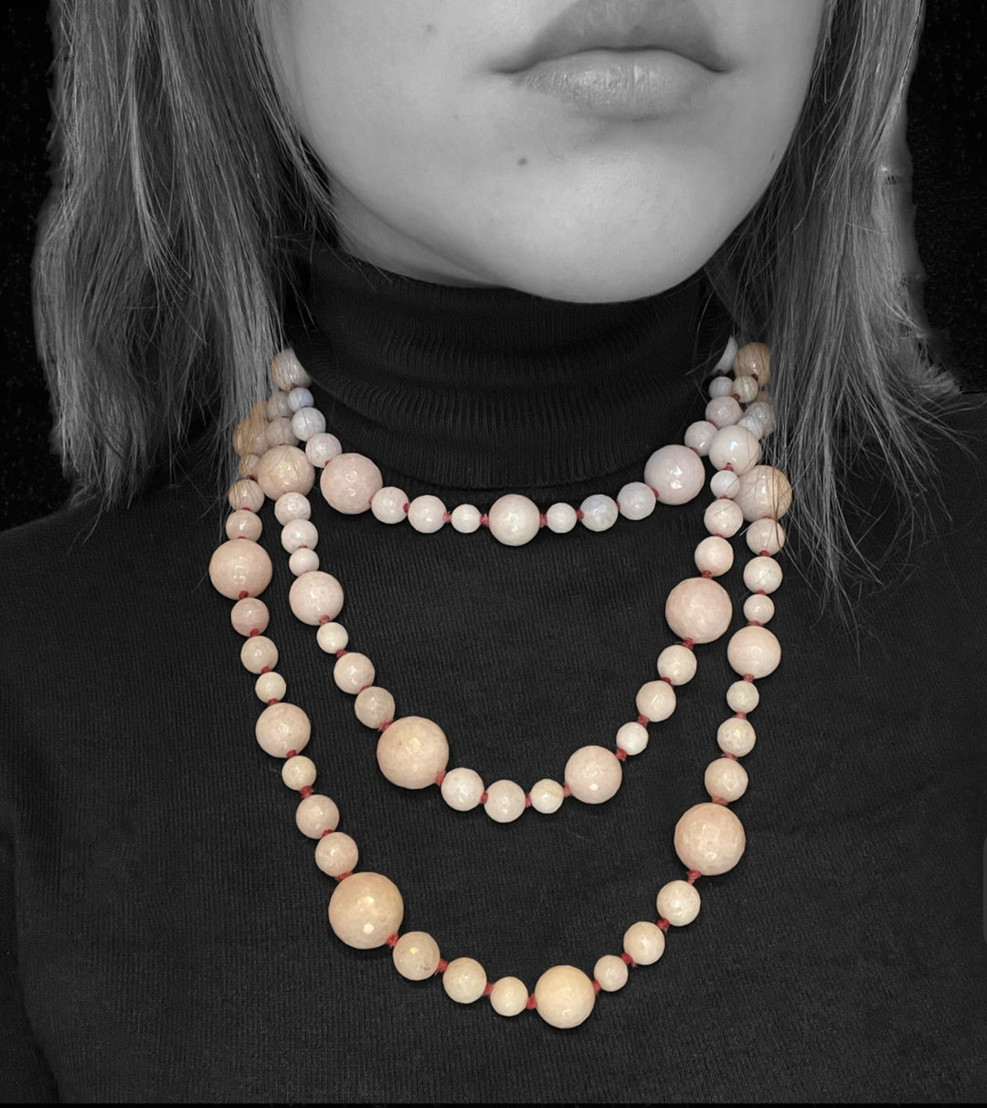 Collana a Perle Sfaccettate di Quarzo Rosa
