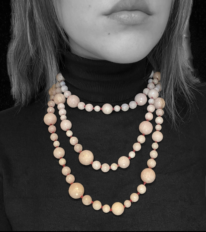Collana a Perle Sfaccettate di Quarzo Rosa