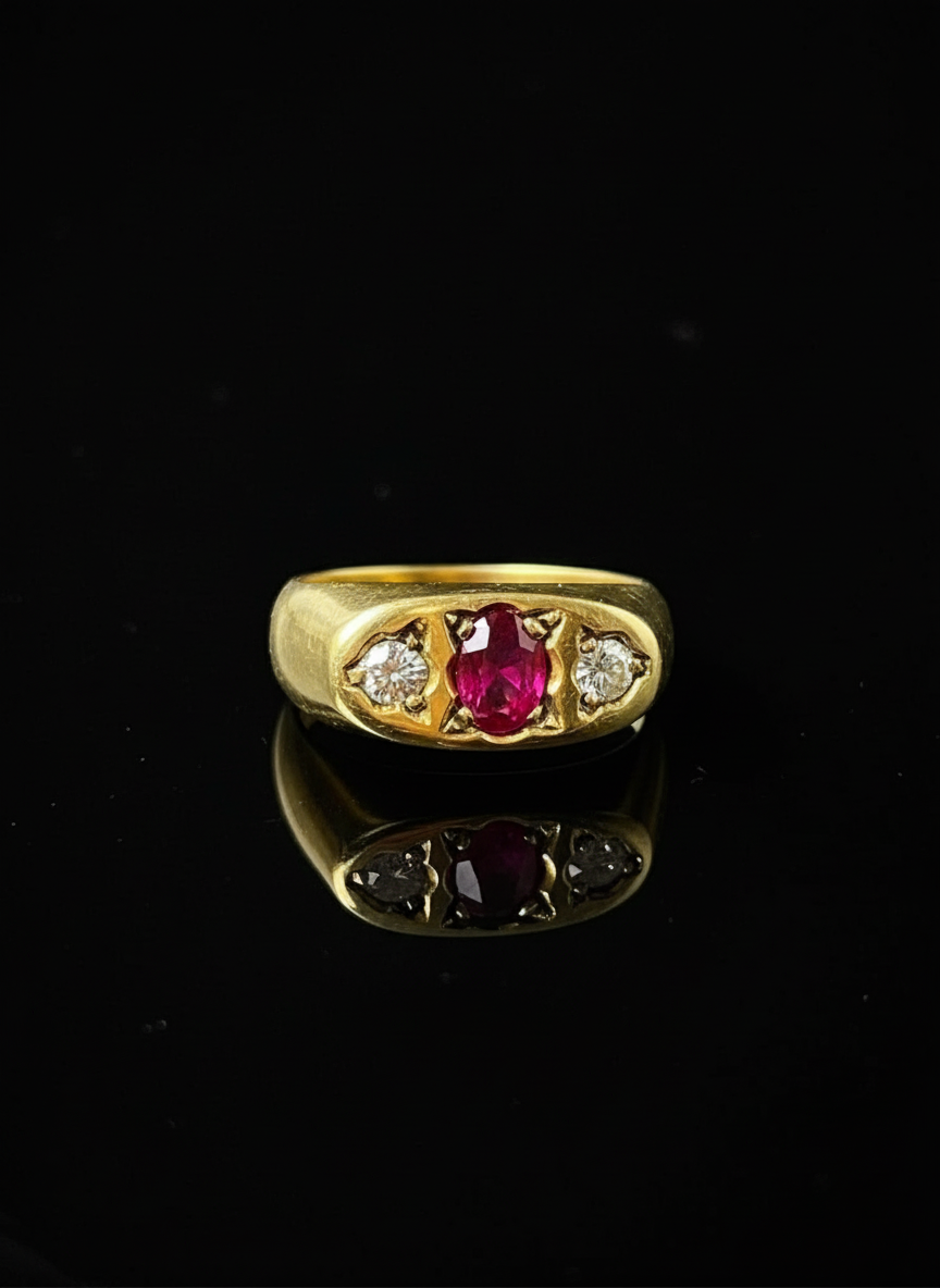 Bridge Ring with Ruby and Diamonds