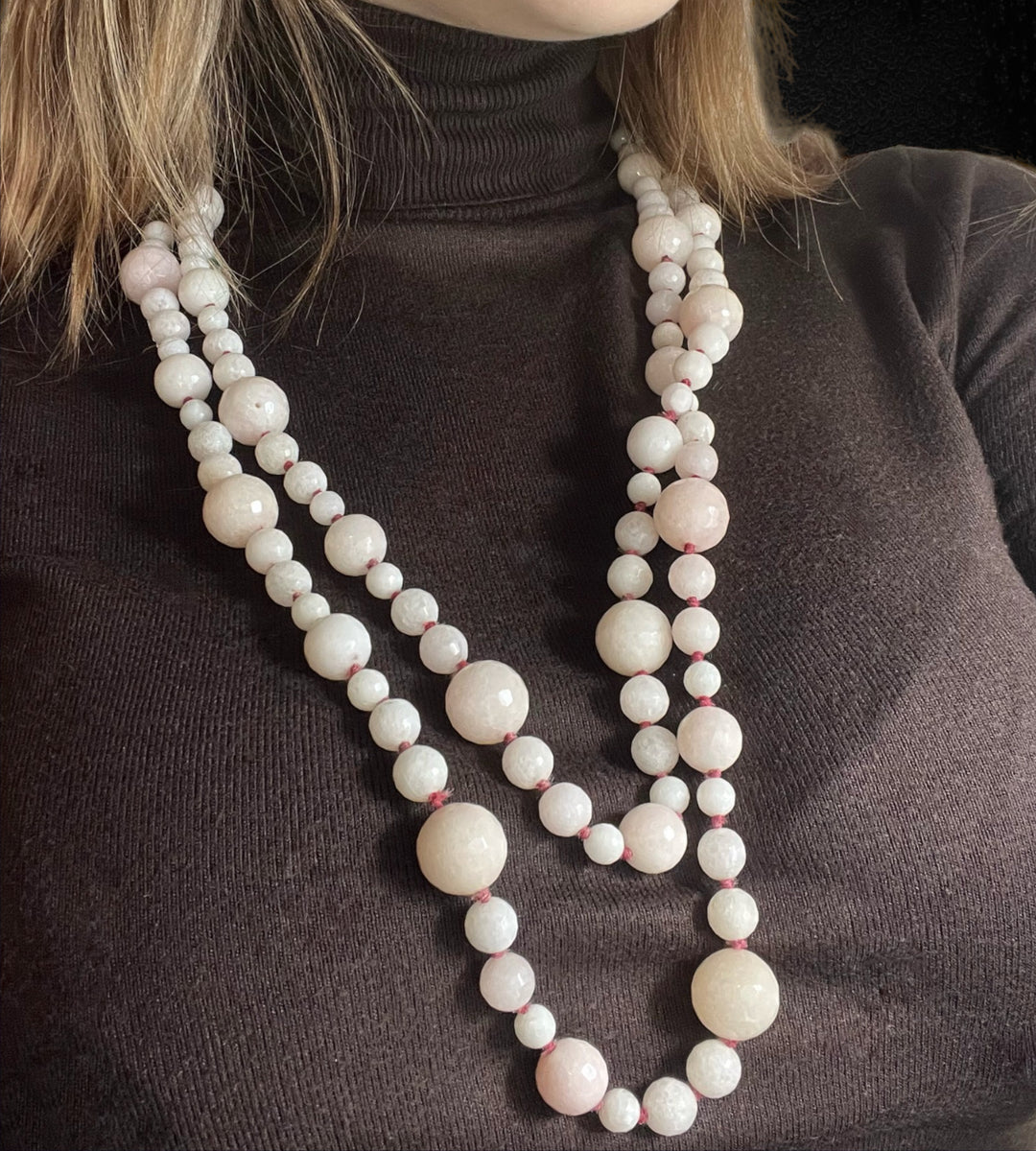 Collana a Perle Sfaccettate di Quarzo Rosa