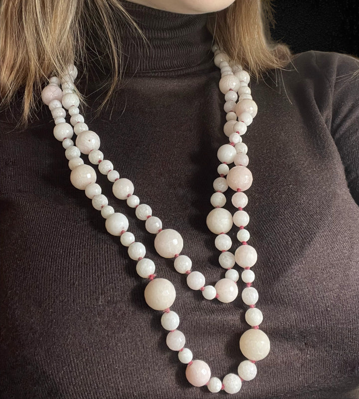 Collana a Perle Sfaccettate di Quarzo Rosa