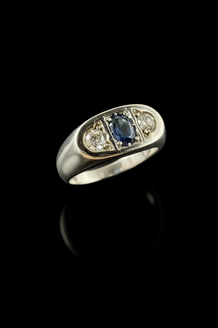 Anello a Ponte con Zaffiro e Diamanti