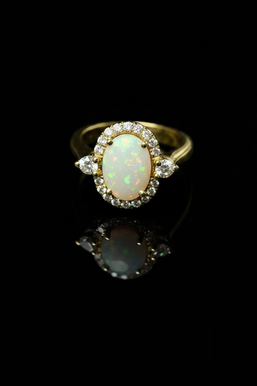 Anello con Opale Arlecchino e Diamanti