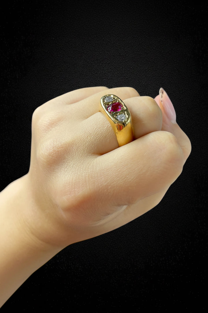 Bridge Ring with Ruby and Diamonds