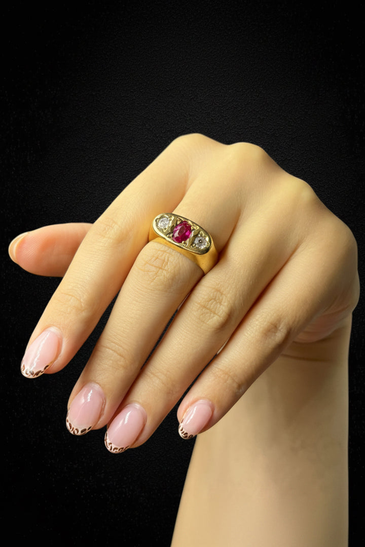 Bridge Ring with Ruby and Diamonds