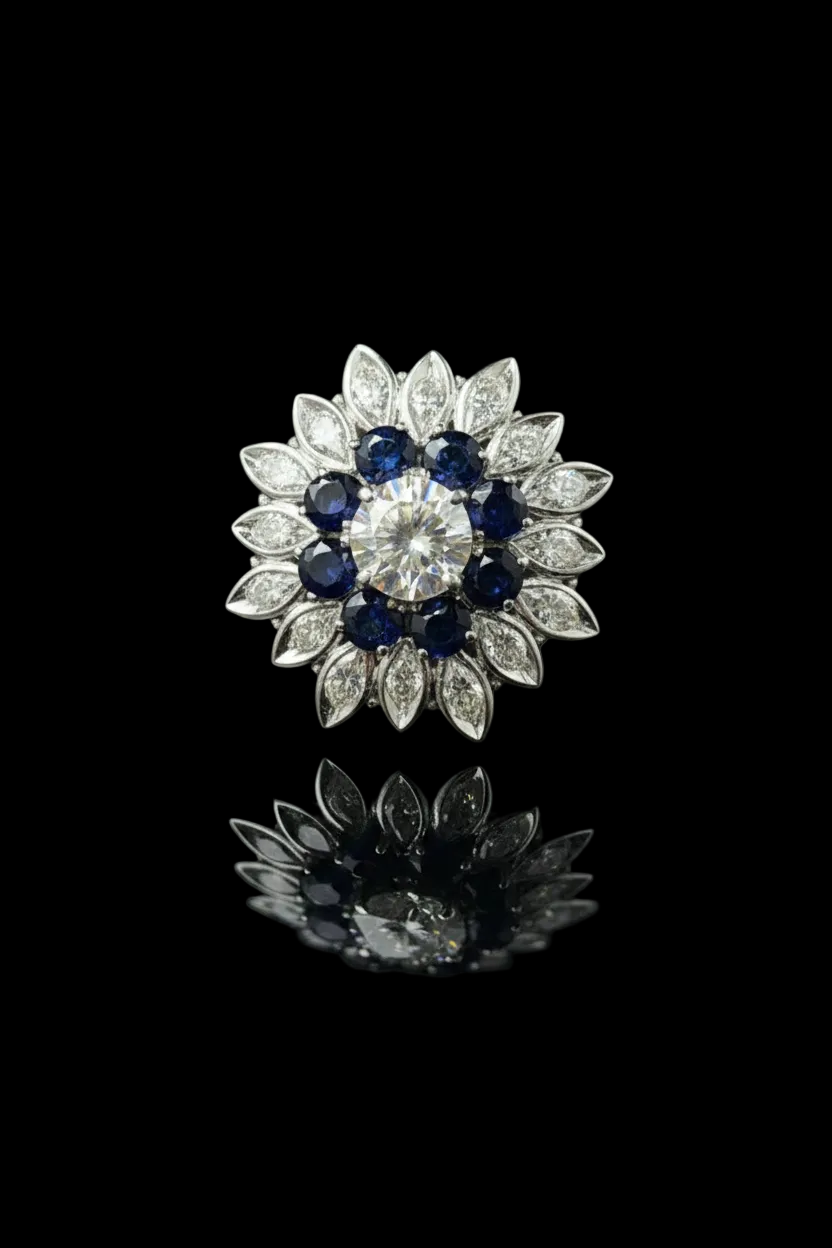 Anello a Fiore Stellato con Zaffiri e Diamanti