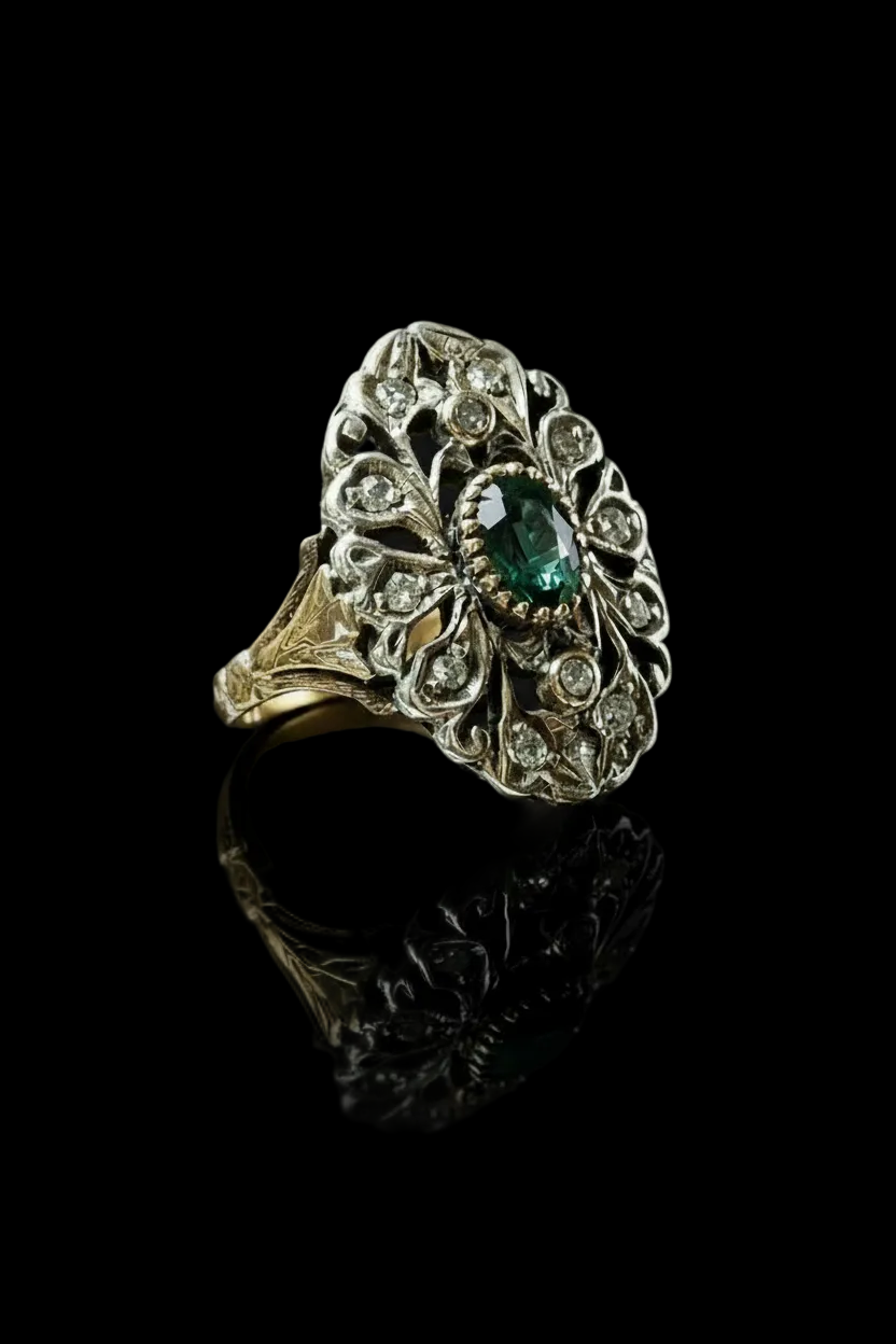 Anello in Stile Barocco con Peridot e Diamanti