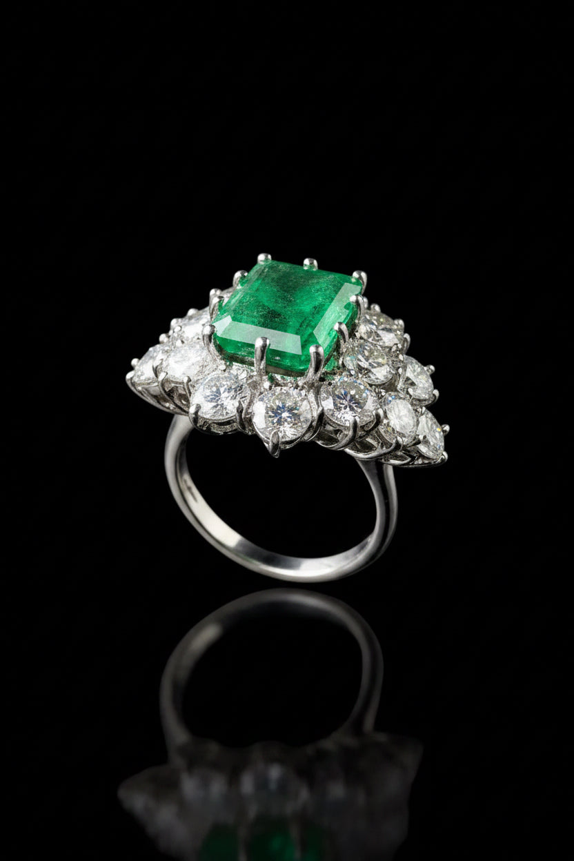 Principesco Anello Smeraldo e Diamanti