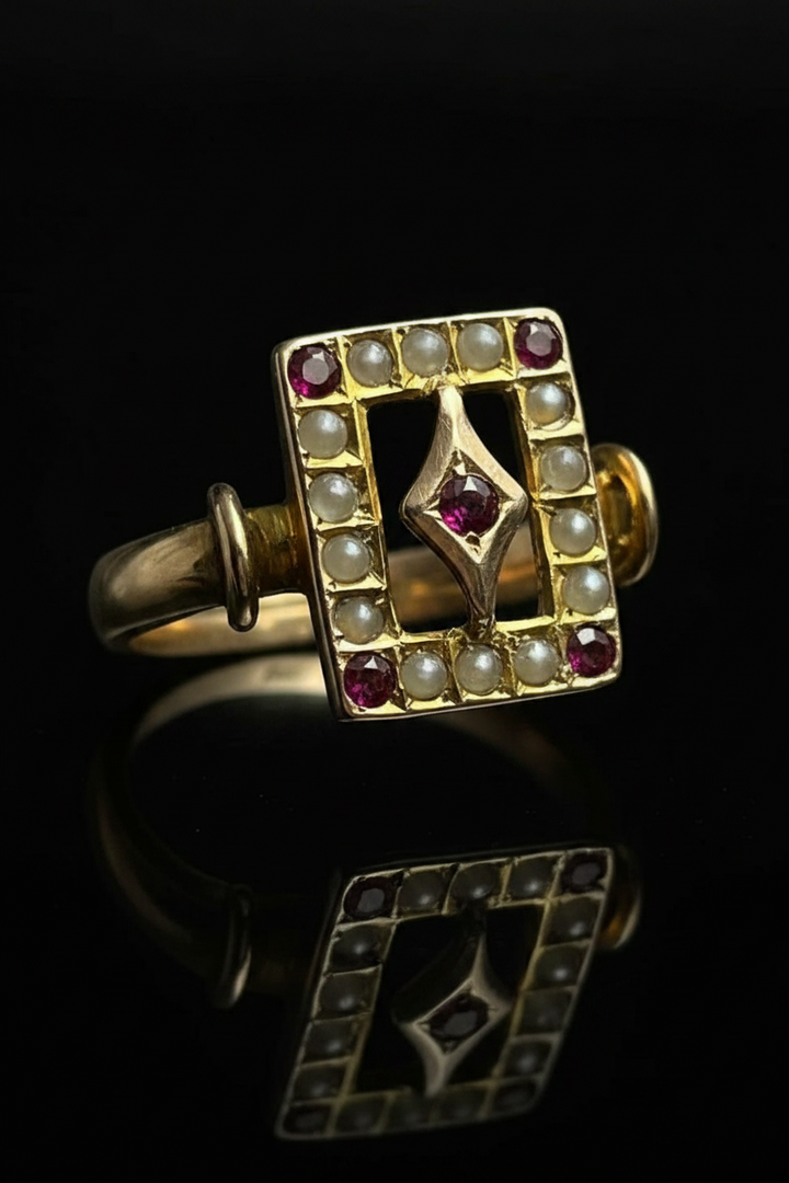 Anello Primi '900 con Rubelliti e Micro Perle