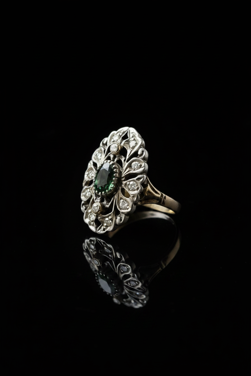 Anello in Stile Barocco con Peridot e Diamanti