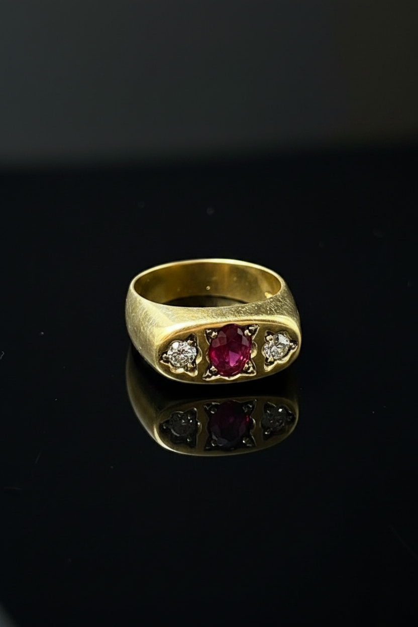 Bridge Ring with Ruby and Diamonds