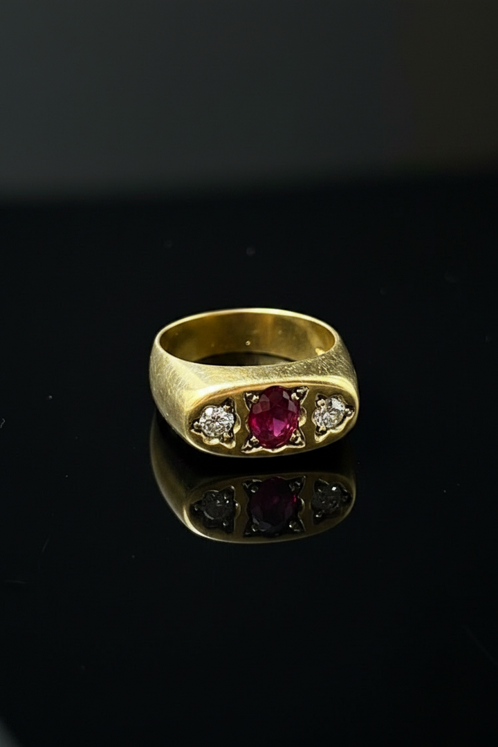 Bridge Ring with Ruby and Diamonds