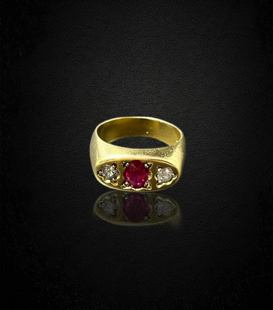 Bridge Ring with Ruby and Diamonds
