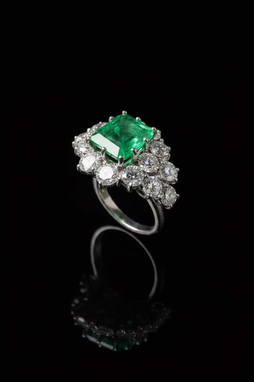Principesco Anello Smeraldo e Diamanti