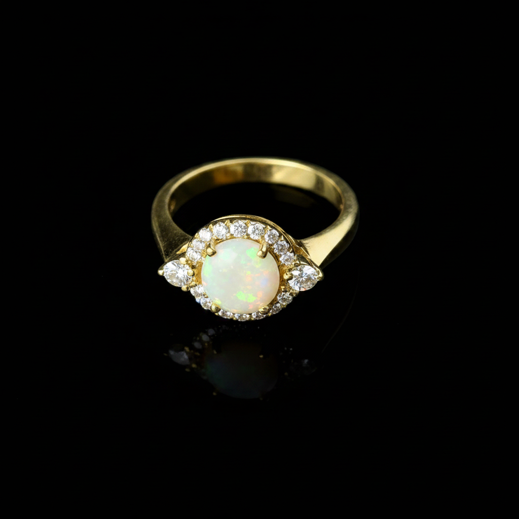 Anello con Opale Arlecchino e Diamanti