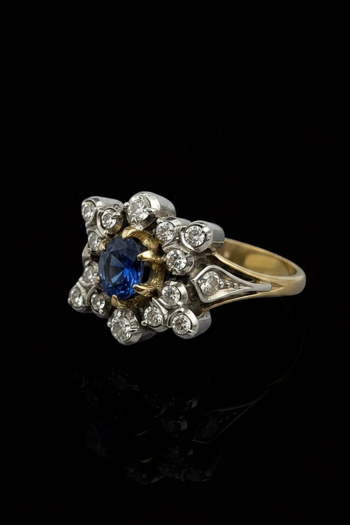 Anello stellato anni ’30 con zaffiro e diamanti naturali