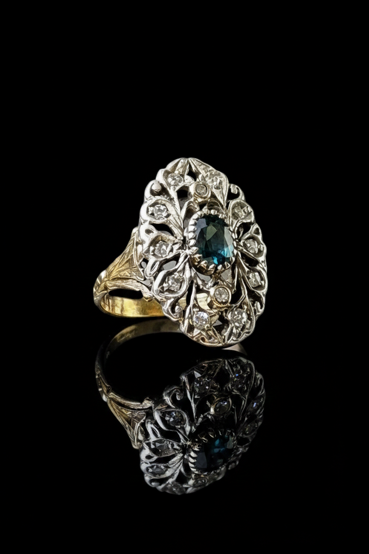 Anello in Stile Barocco con Peridot e Diamanti