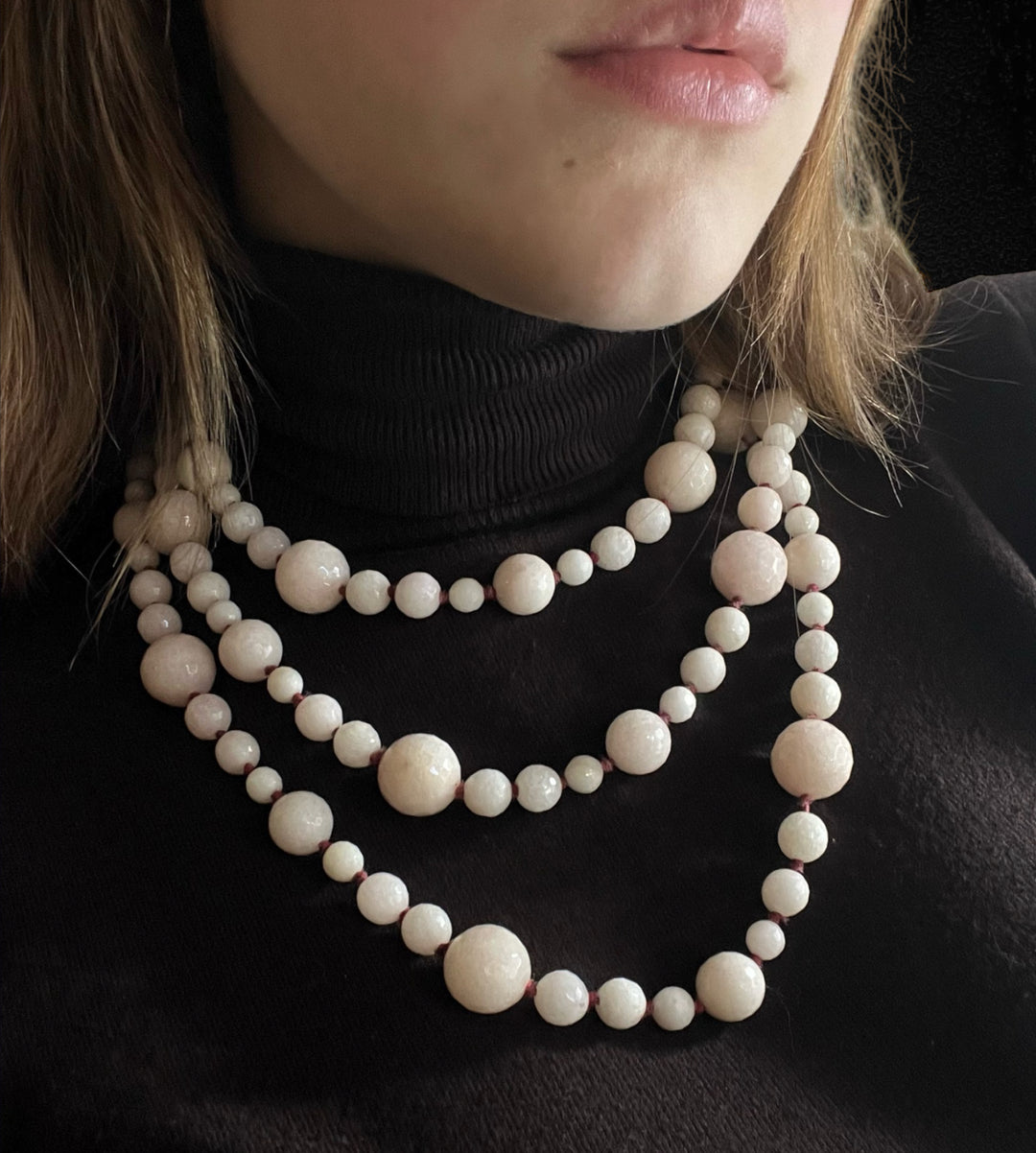 Collana a Perle Sfaccettate di Quarzo Rosa