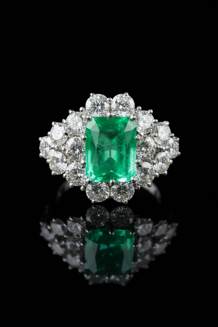 Principesco Anello Smeraldo e Diamanti