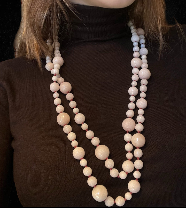 Collana a Perle Sfaccettate di Quarzo Rosa