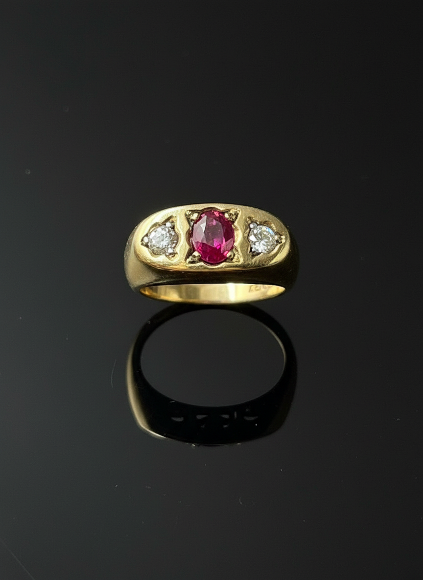 Bridge Ring with Ruby and Diamonds