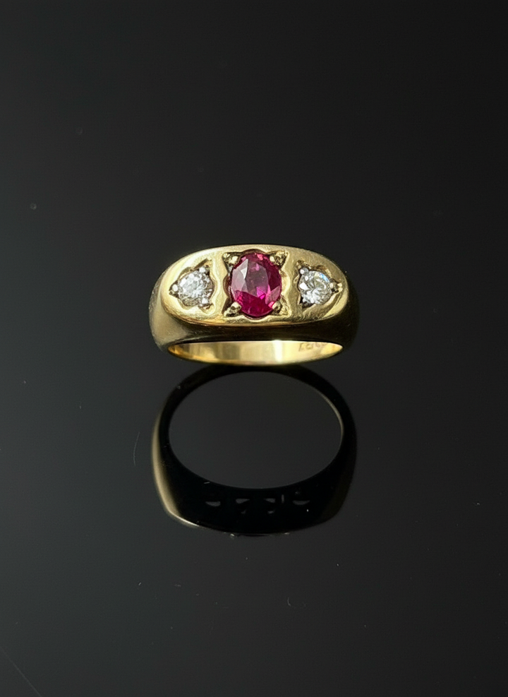 Bridge Ring with Ruby and Diamonds