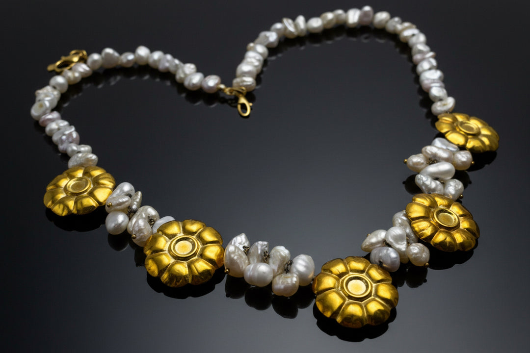 Collier con Perle di Fiume e Margherite d’Oro
