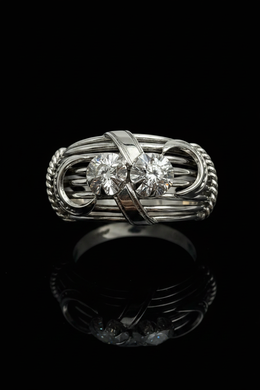 Anello Bombato "Mille Fili", con diamanti.