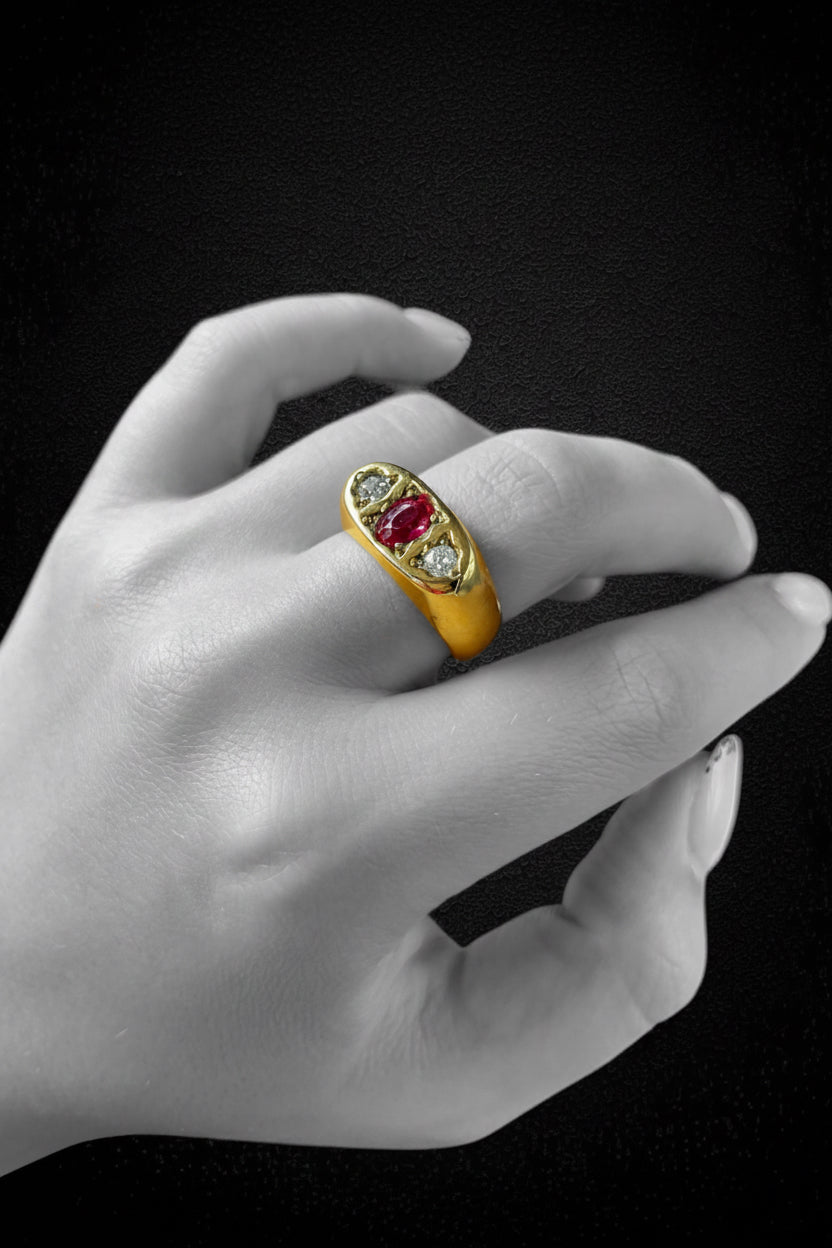 Bridge Ring with Ruby and Diamonds