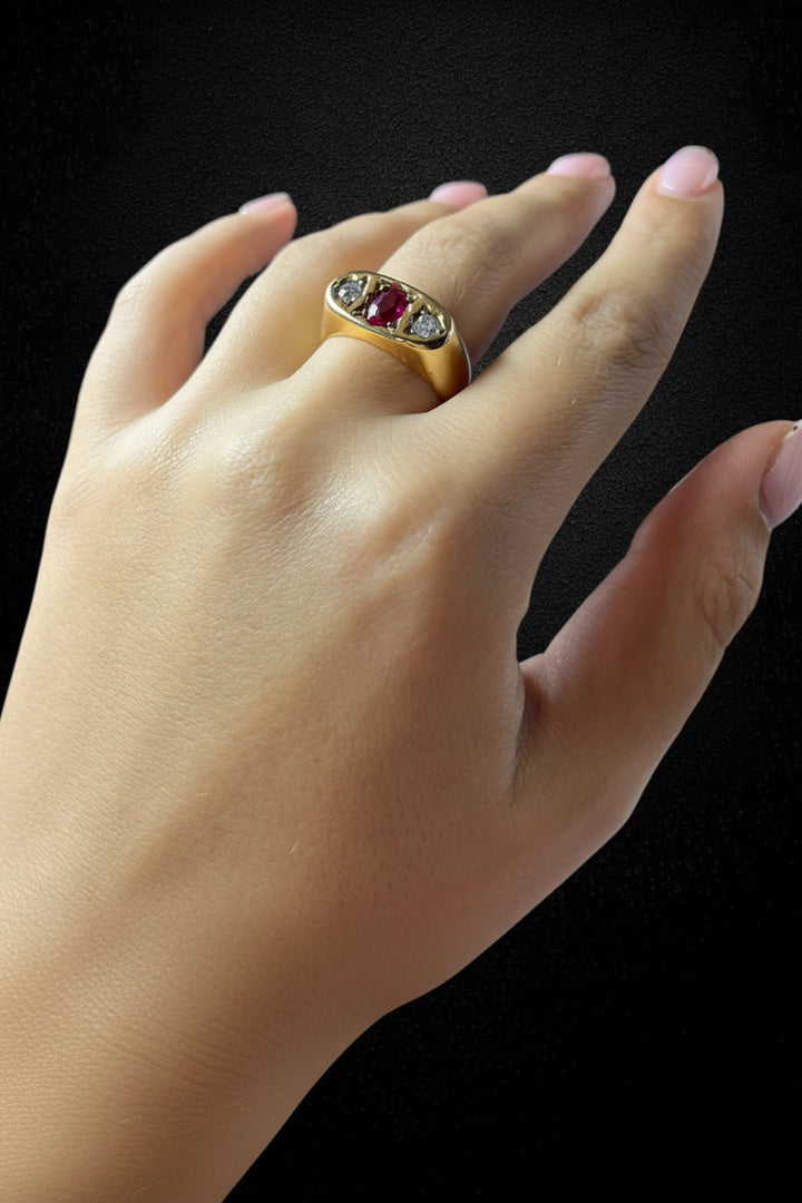 Bridge Ring with Ruby and Diamonds