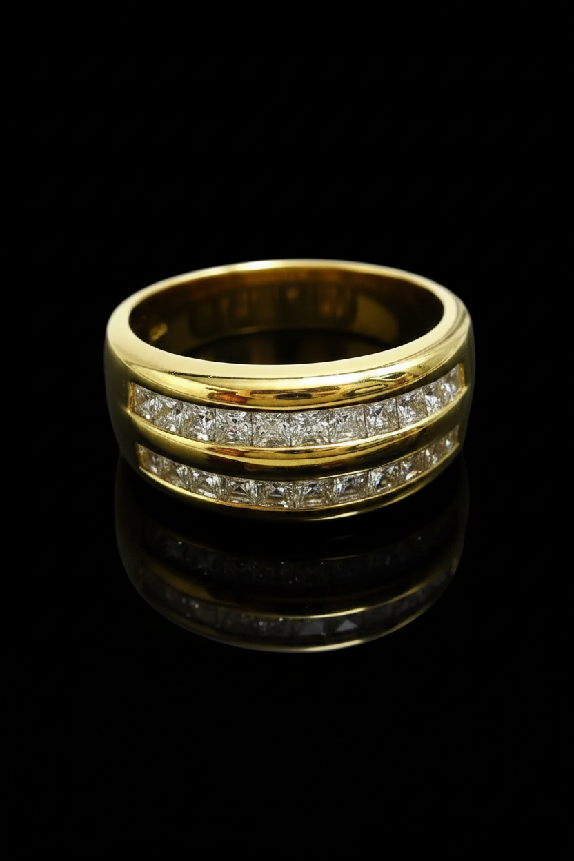 Anello a Doppio Binario con Diamanti