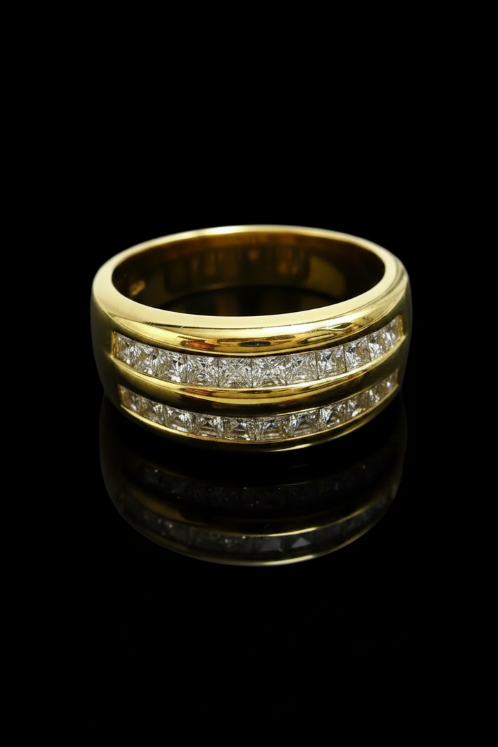 Anello a Doppio Binario con Diamanti