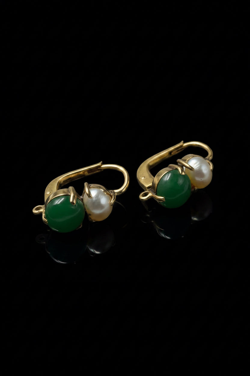 Orecchini in Oro Giallo 18K con Smeraldo e Perla Naturale