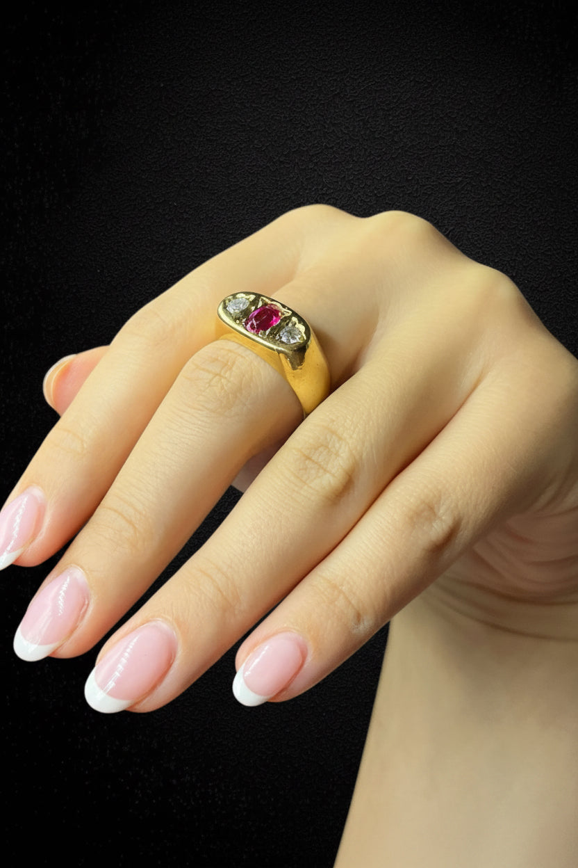 Bridge Ring with Ruby and Diamonds