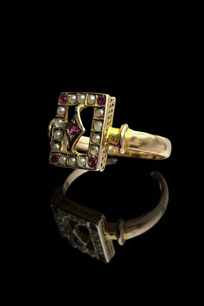 Anello Primi '900 con Rubelliti e Micro Perle