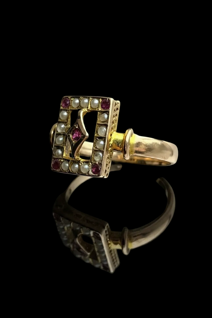 Anello Primi '900 con Rubelliti e Micro Perle