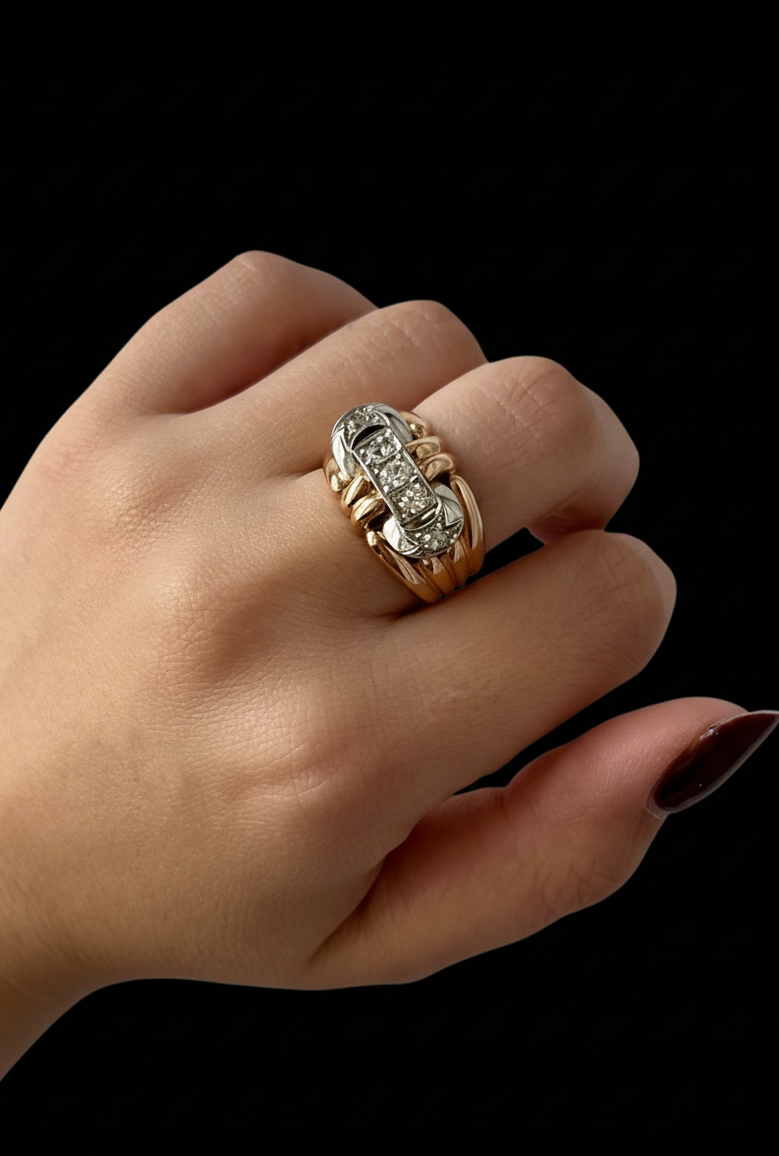 Anello a Fascia con Diamanti in Stile Art Déco