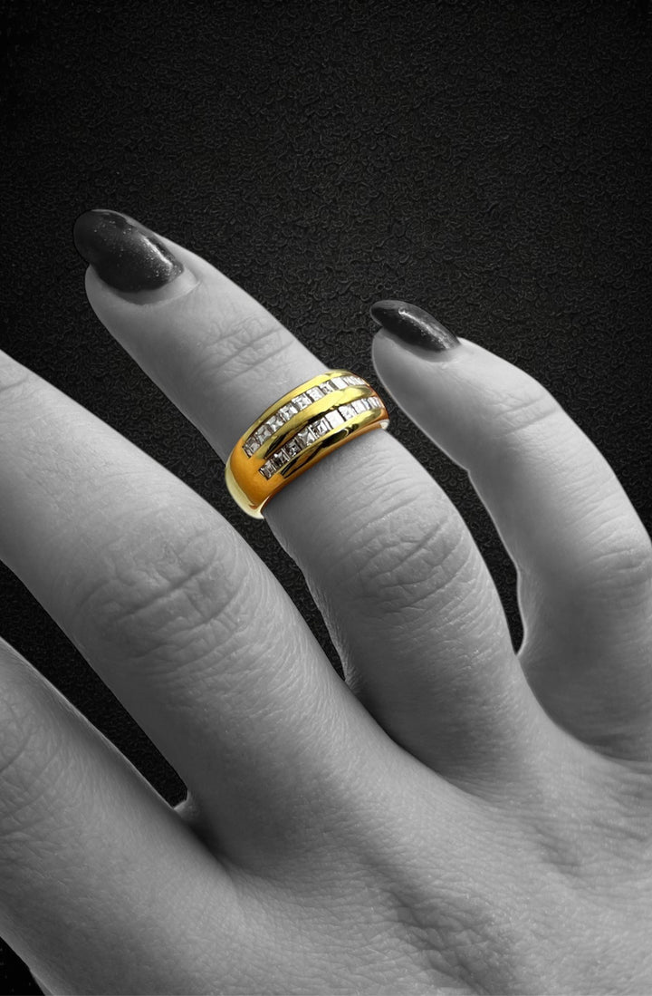 Anello a Doppio Binario con Diamanti