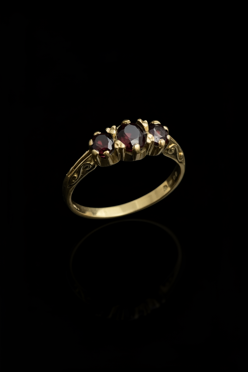 Anello Inglese "Trilogy" con Granato Piropo