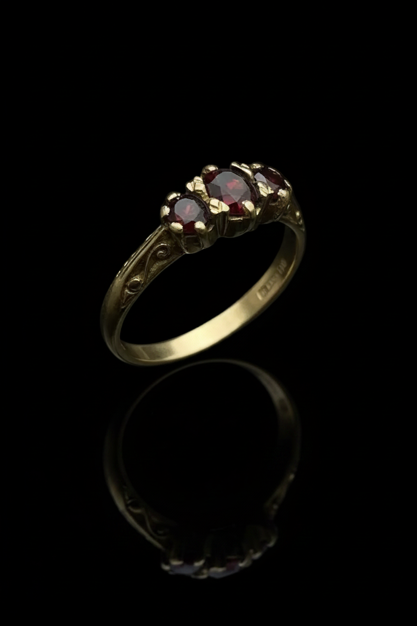 Anello Inglese "Trilogy" con Granato Piropo