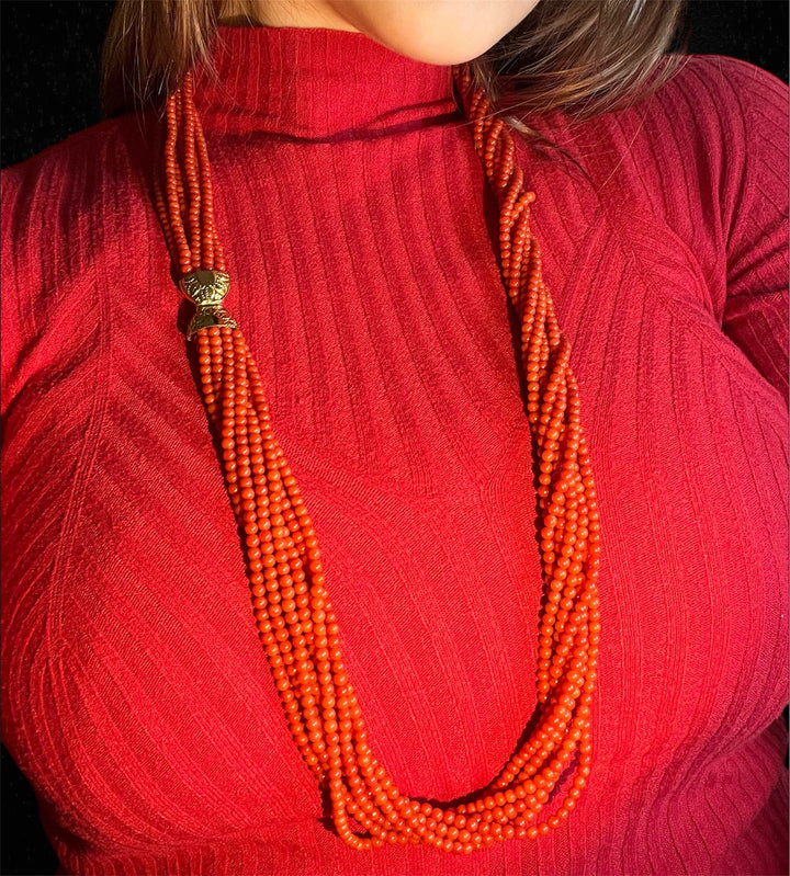 Lunga Collana Multifilo in Corallo Rosso
