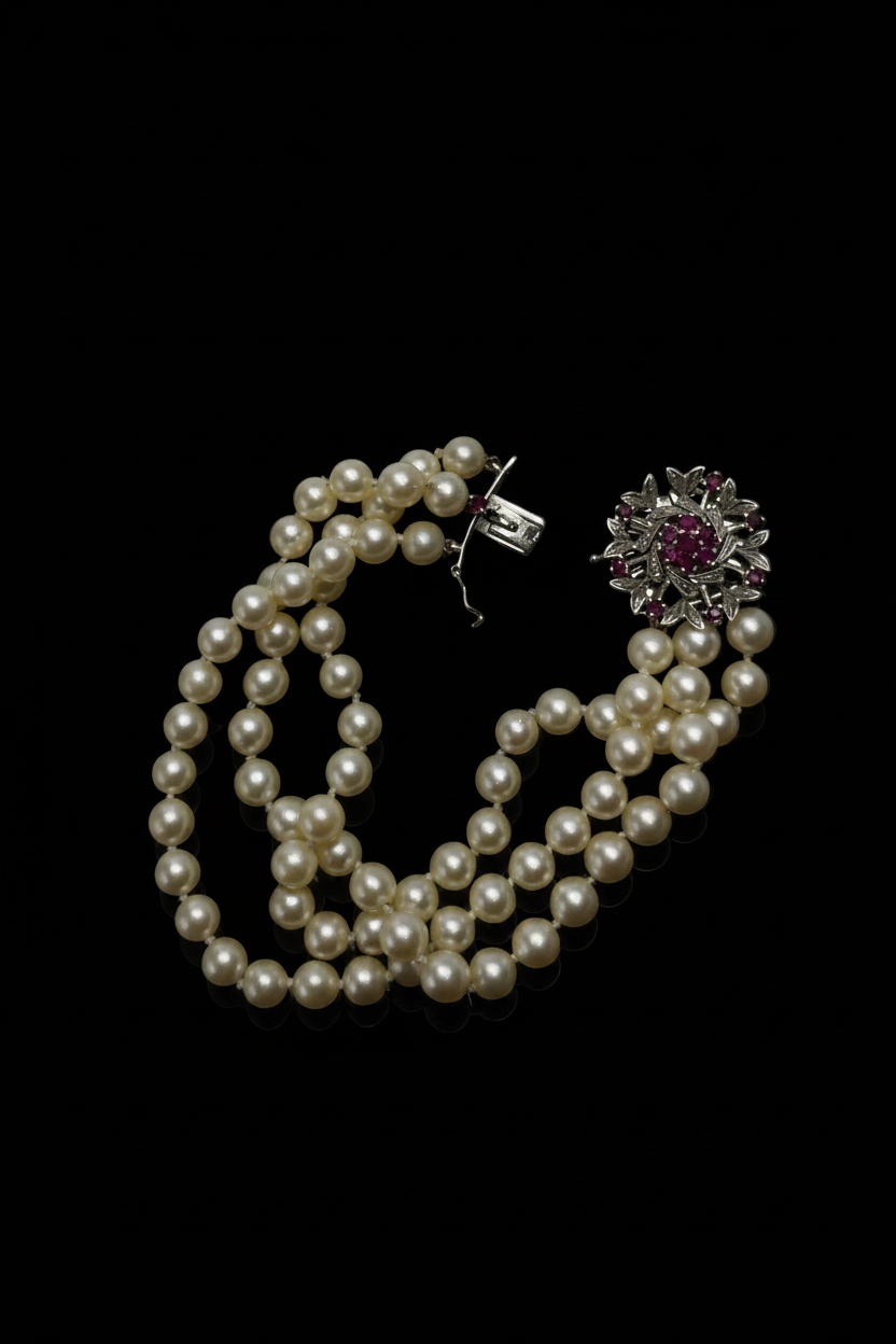 Bracciale Novecentesco a Tre Fili di Perle