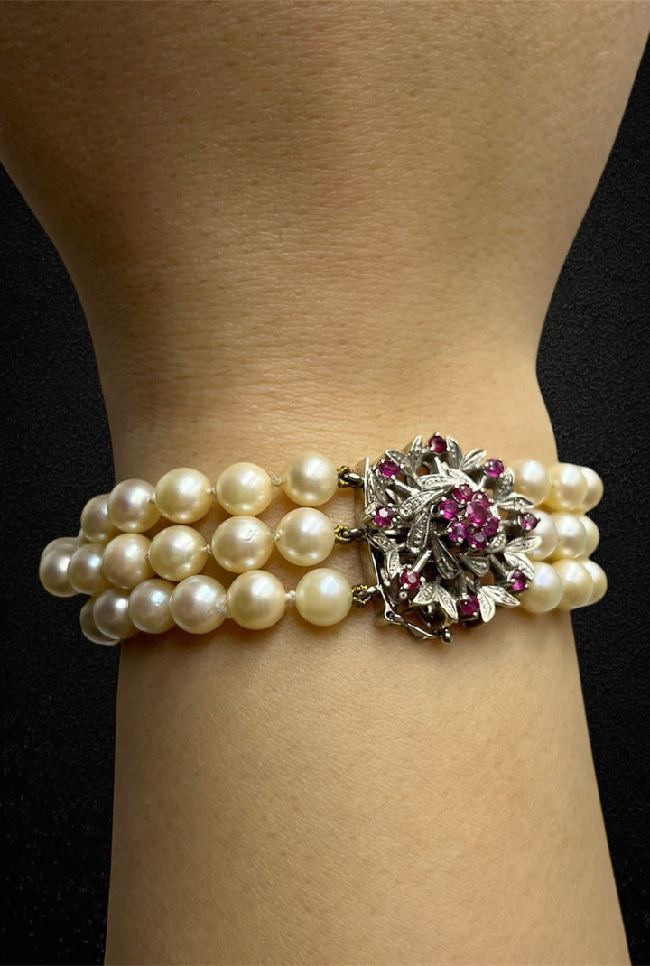 Bracciale Novecentesco a Tre Fili di Perle