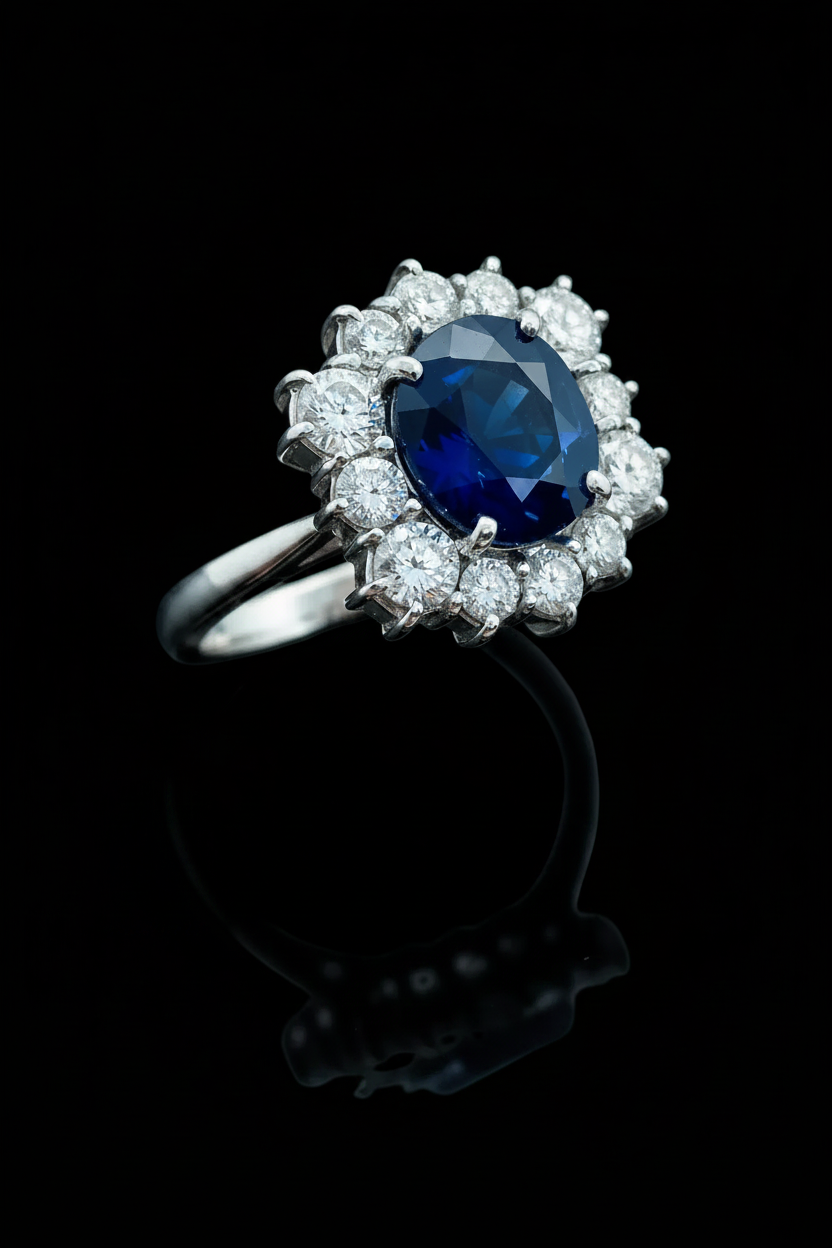 Anello Esagonale a Margherita di Zaffiro